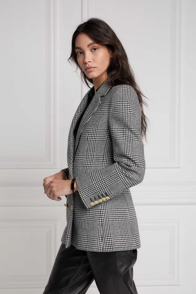 Women Double Breasted Blazer Prince Of Wales Mono Holland Cooper Tailoring