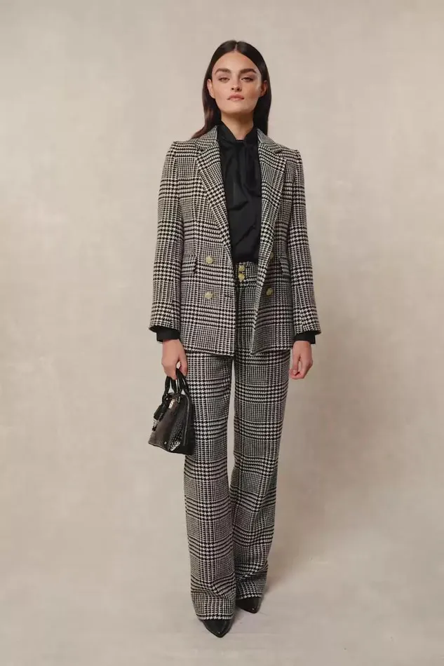 Women Double Breasted Blazer Prince Of Wales Mono Holland Cooper Tailoring