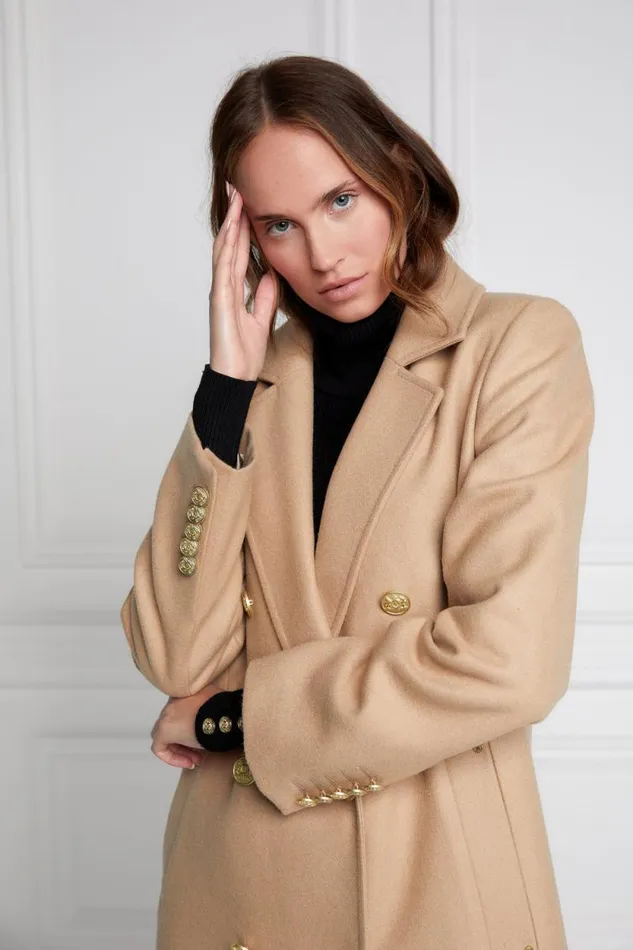 Women Double Breasted Coat Camel Holland Cooper Tailoring