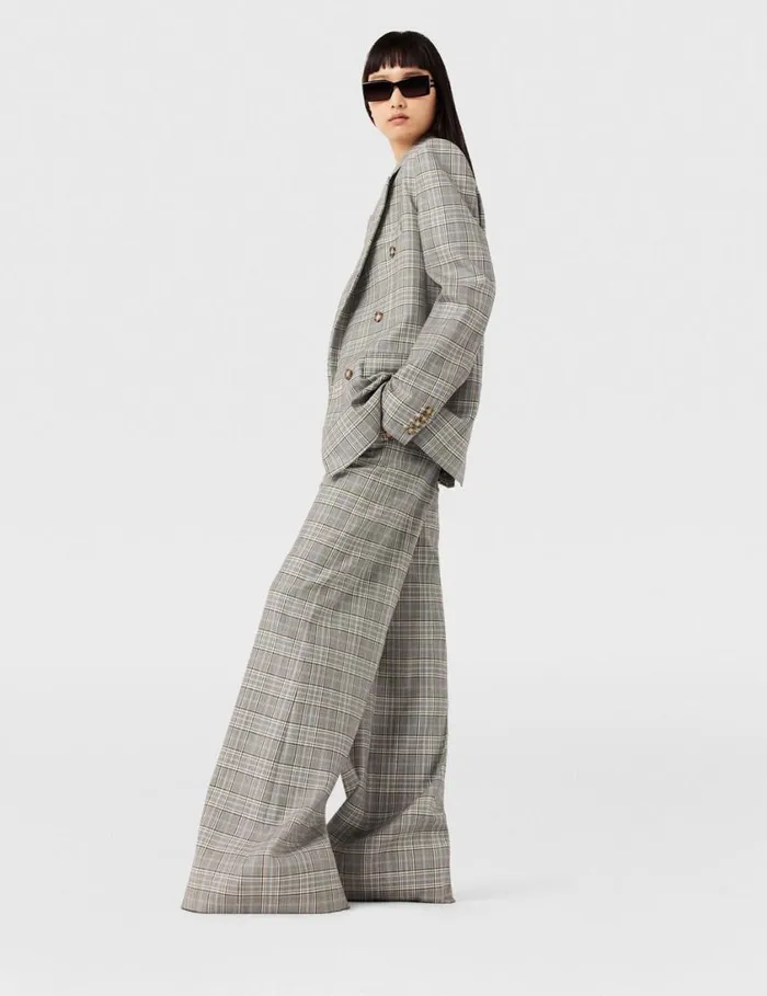 Women Double Breasted Wool Blazer Grey And Blue Check Stella McCartney Coats And Jackets