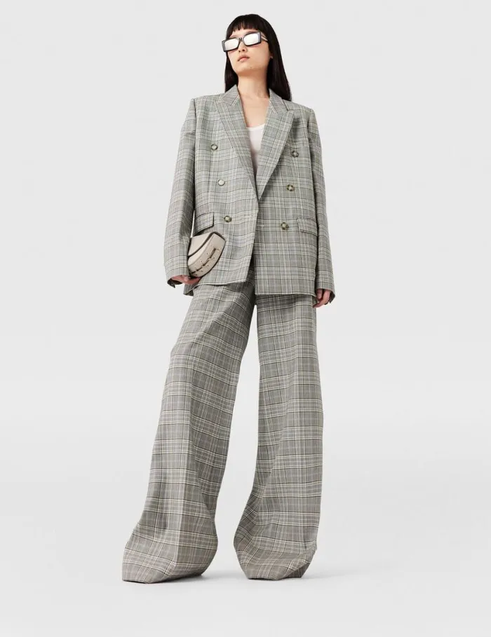 Women Double Breasted Wool Blazer Grey And Blue Check Stella McCartney Coats And Jackets