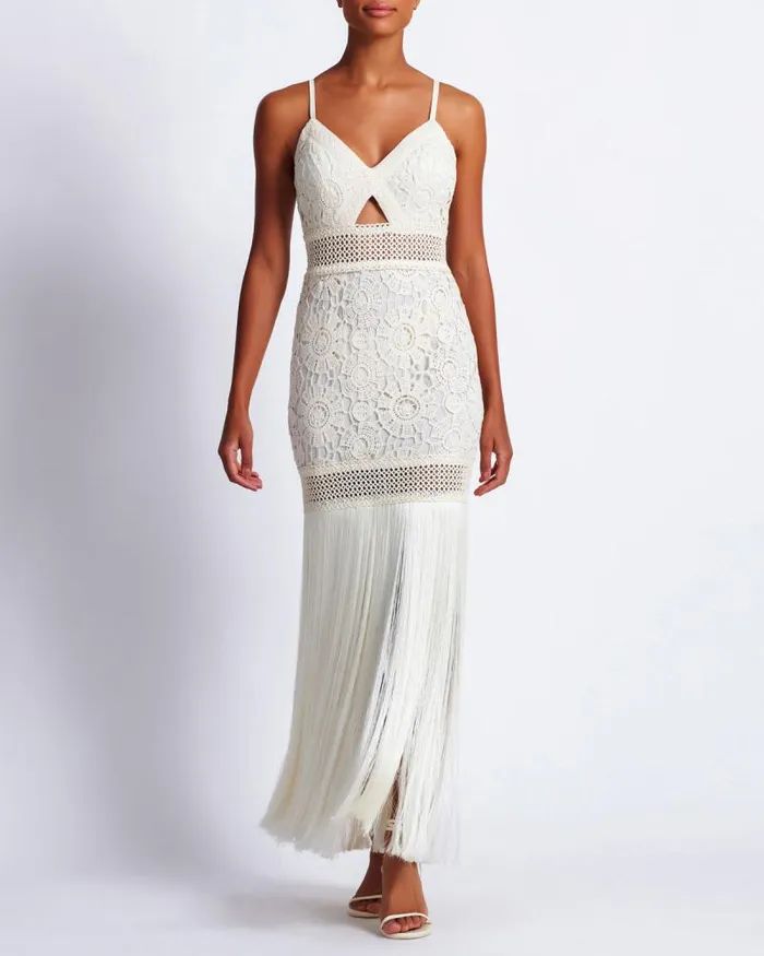 Women Dresses and Jumpsuits PatBO Crochet Fringe Maxi Dress Wheat