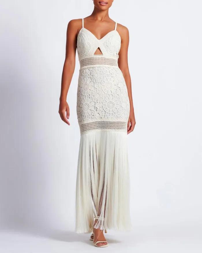 Women Dresses and Jumpsuits PatBO Crochet Fringe Maxi Dress Wheat