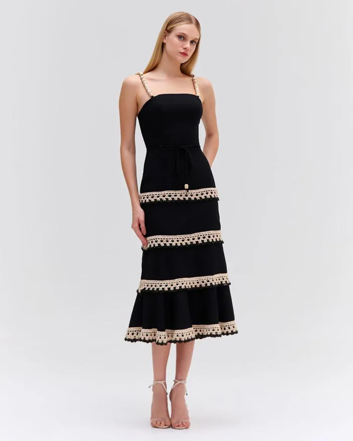 Women Dresses and Jumpsuits PatBO CROCHET TRIM FITTED MIDI DRESS Black