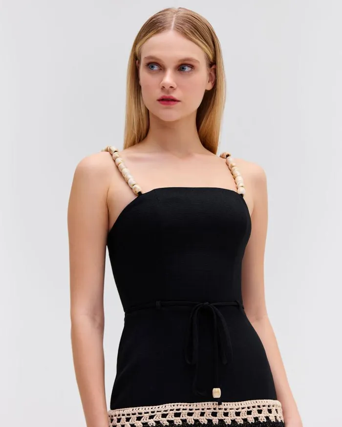 Women Dresses and Jumpsuits PatBO CROCHET TRIM FITTED MIDI DRESS Black