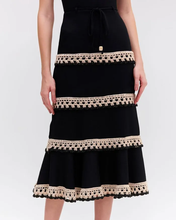 Women Dresses and Jumpsuits PatBO CROCHET TRIM FITTED MIDI DRESS Black