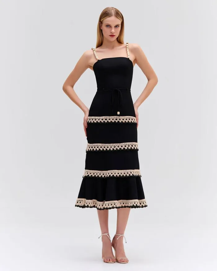 Women Dresses and Jumpsuits PatBO CROCHET TRIM FITTED MIDI DRESS Black