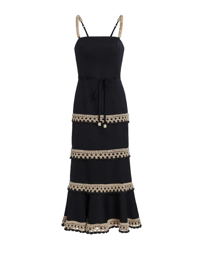 Women Dresses and Jumpsuits PatBO CROCHET TRIM FITTED MIDI DRESS Black