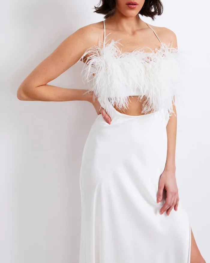 Women Dresses and Jumpsuits PatBO FEATHER TRIM MAXI SLIP DRESS FINAL SALE White