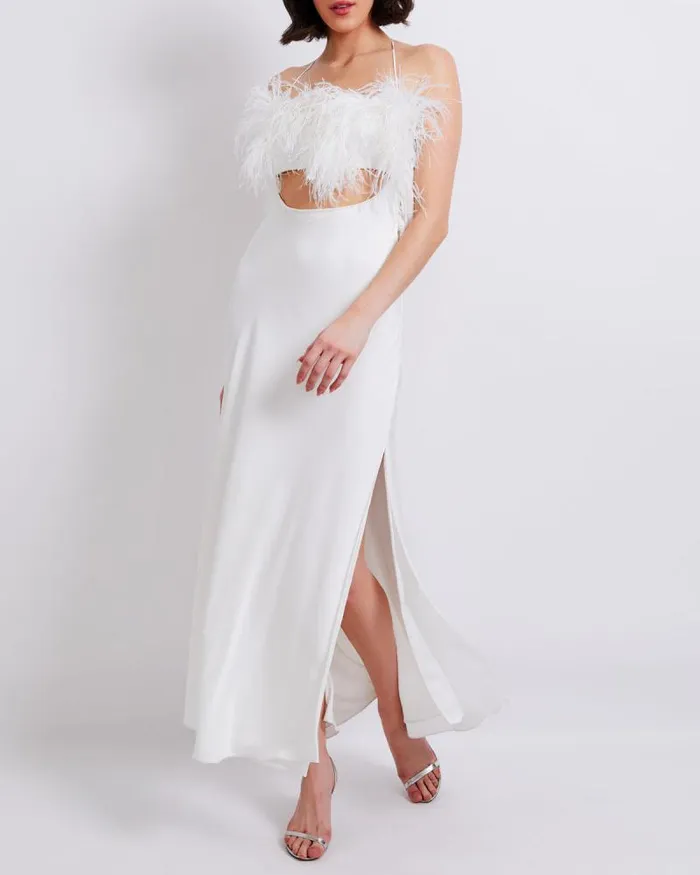 Women Dresses and Jumpsuits PatBO FEATHER TRIM MAXI SLIP DRESS FINAL SALE White