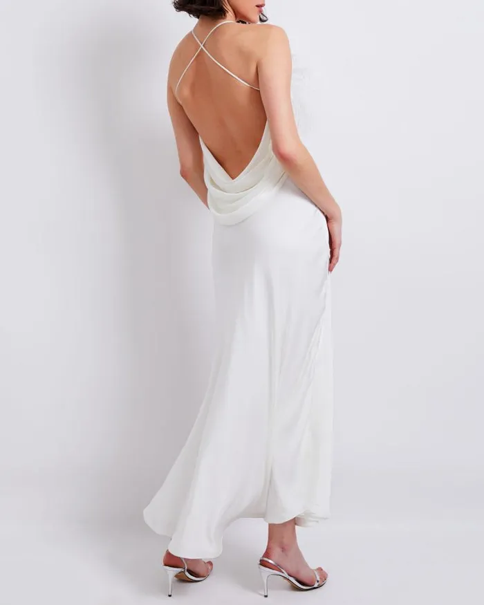 Women Dresses and Jumpsuits PatBO FEATHER TRIM MAXI SLIP DRESS FINAL SALE White