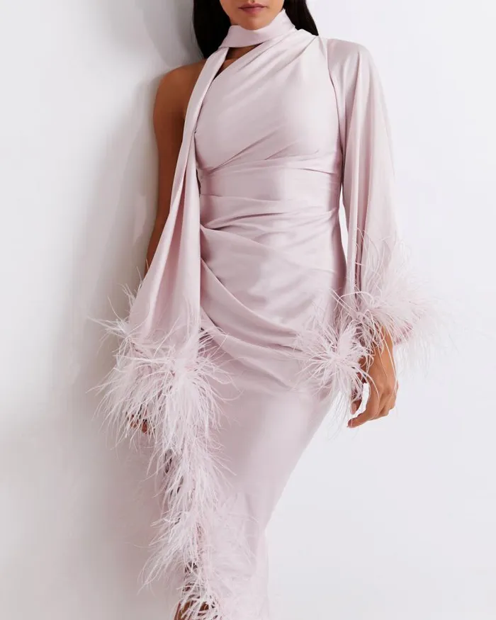 Women Dresses and Jumpsuits PatBO Feather Trim Oscar Dress FINAL SALE Ballet Slipper