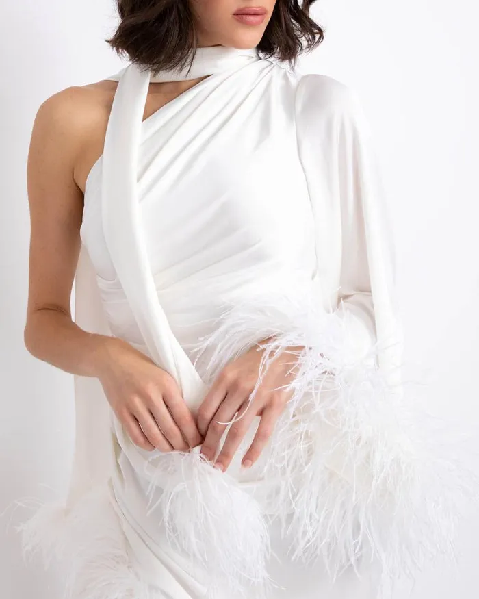 Women Dresses and Jumpsuits PatBO FEATHER TRIM OSCAR DRESS FINAL SALE White Women Dresses and Jumpsuits PatBO FEATHER TRIM OSCAR DRESS FINAL SALE White