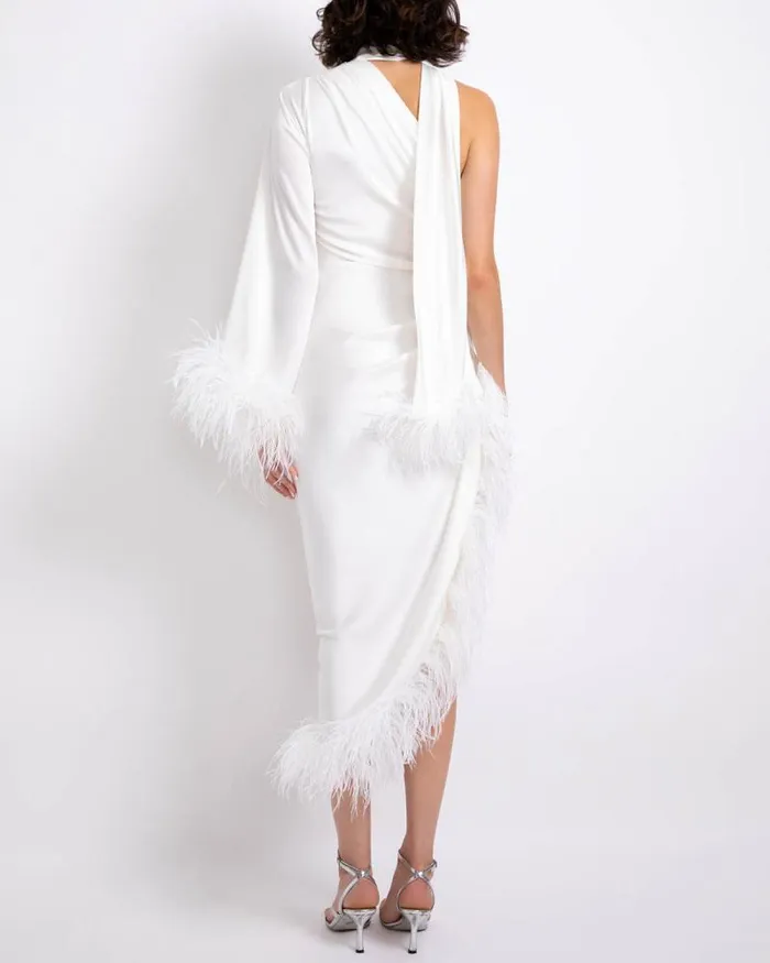 Women Dresses and Jumpsuits PatBO FEATHER TRIM OSCAR DRESS FINAL SALE White Women Dresses and Jumpsuits PatBO FEATHER TRIM OSCAR DRESS FINAL SALE White