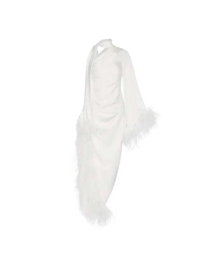 Women Dresses and Jumpsuits PatBO FEATHER TRIM OSCAR DRESS FINAL SALE White Women Dresses and Jumpsuits PatBO FEATHER TRIM OSCAR DRESS FINAL SALE White