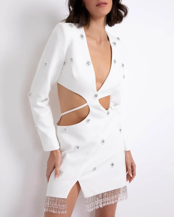 Women Dresses and Jumpsuits PatBO HANDBEADED CUTOUT BLAZER MINI DRESS FINAL SALE White Women Dresses and Jumpsuits PatBO HANDBEADED CUTOUT BLAZER MINI DRESS FINAL SALE White