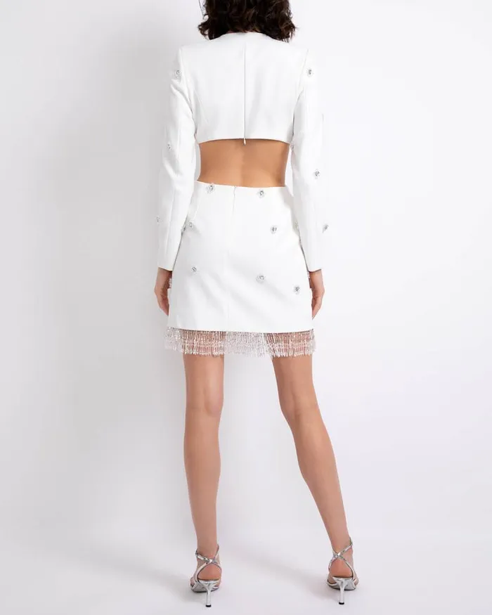 Women Dresses and Jumpsuits PatBO HANDBEADED CUTOUT BLAZER MINI DRESS FINAL SALE White Women Dresses and Jumpsuits PatBO HANDBEADED CUTOUT BLAZER MINI DRESS FINAL SALE White