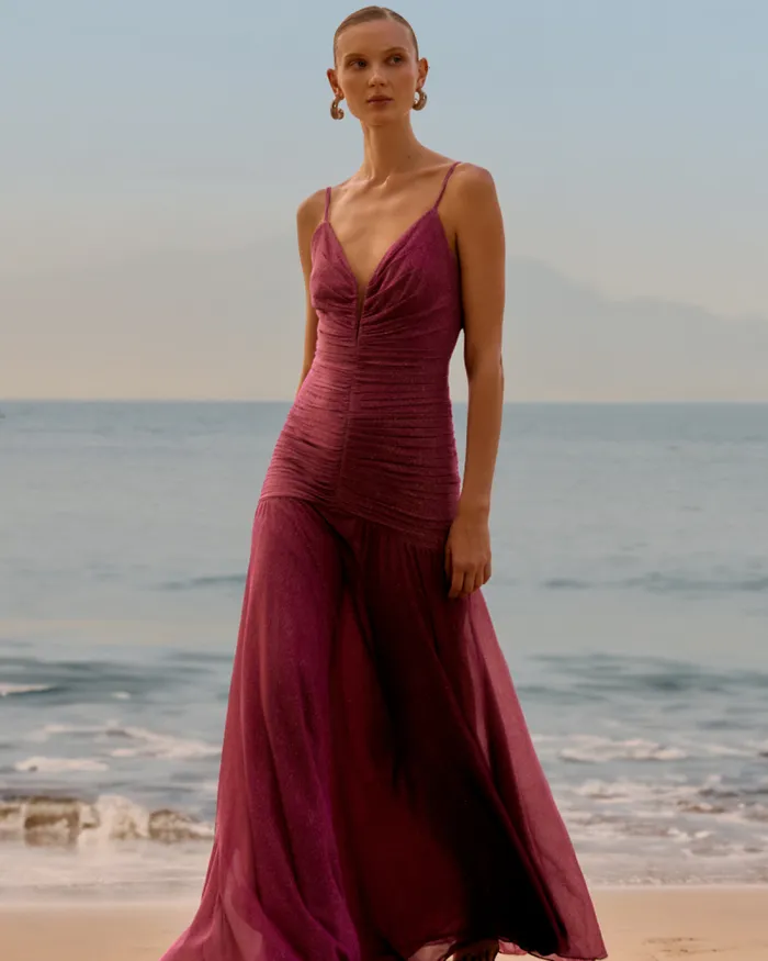 Women Dresses and Jumpsuits PatBO METALLIC PLUNGE GOWN Lilac