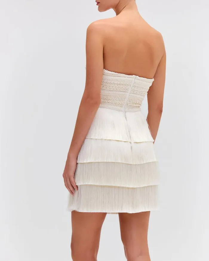 Women Dresses and Jumpsuits PatBO Strapless Fringe Mini Dress FINAL SALE White