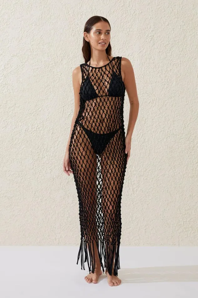 Women Dresses Cotton On Macrame Beach Maxi Dress Black
