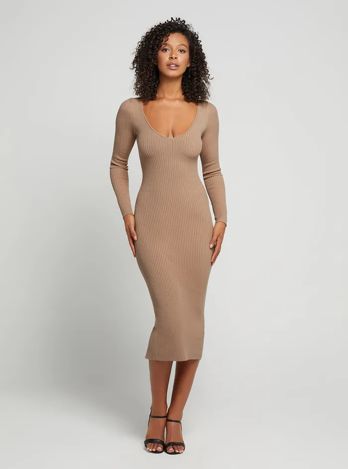 Women Dresses GUESS Eco Beige Luna Rib Knit Midi Dress