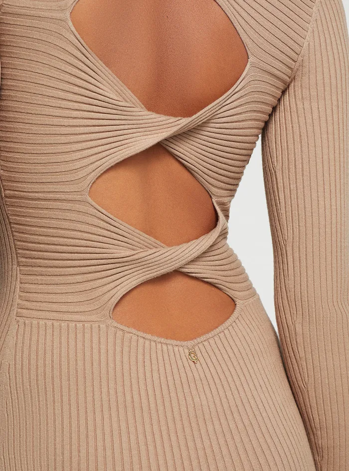 Women Dresses GUESS Eco Beige Luna Rib Knit Midi Dress Women Dresses GUESS Eco Beige Luna Rib Knit Midi Dress