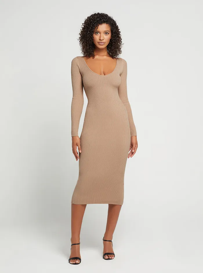 Women Dresses GUESS Eco Beige Luna Rib Knit Midi Dress Women Dresses GUESS Eco Beige Luna Rib Knit Midi Dress
