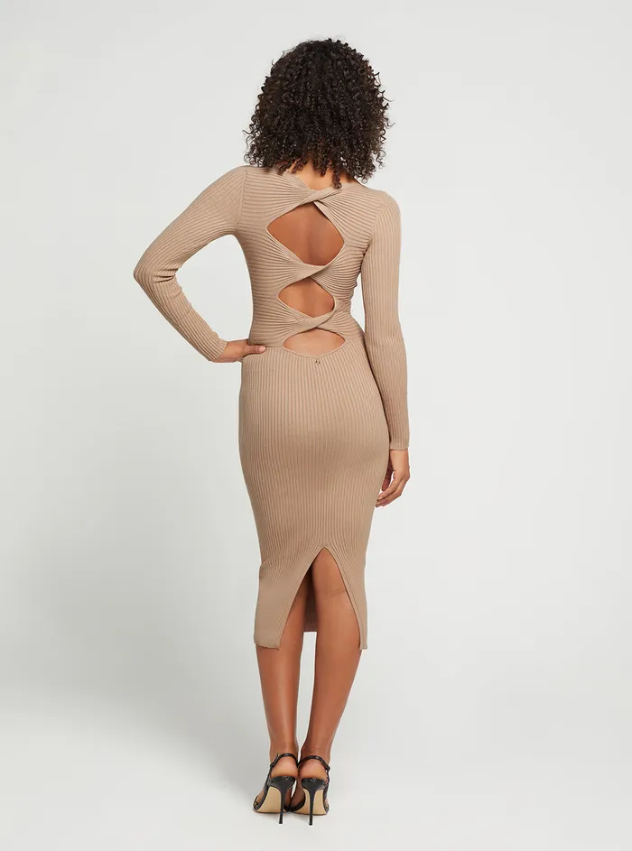 Women Dresses GUESS Eco Beige Luna Rib Knit Midi Dress Women Dresses GUESS Eco Beige Luna Rib Knit Midi Dress