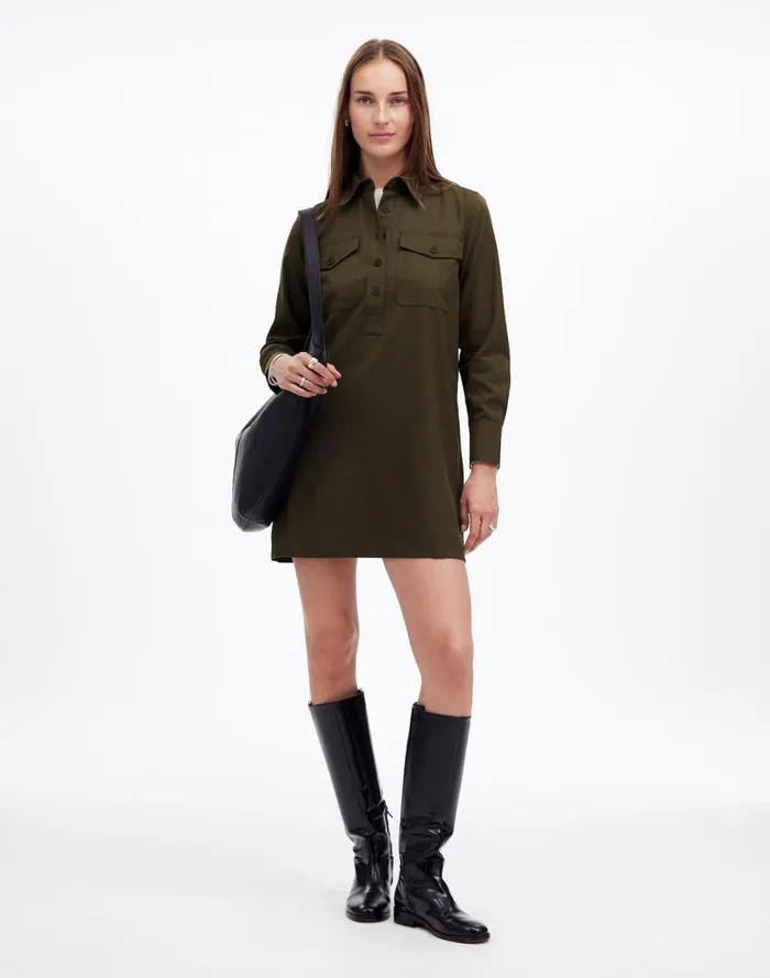 Women Dresses Madewell ButtonUp Mini Shirtdress Dark Olive Melange
