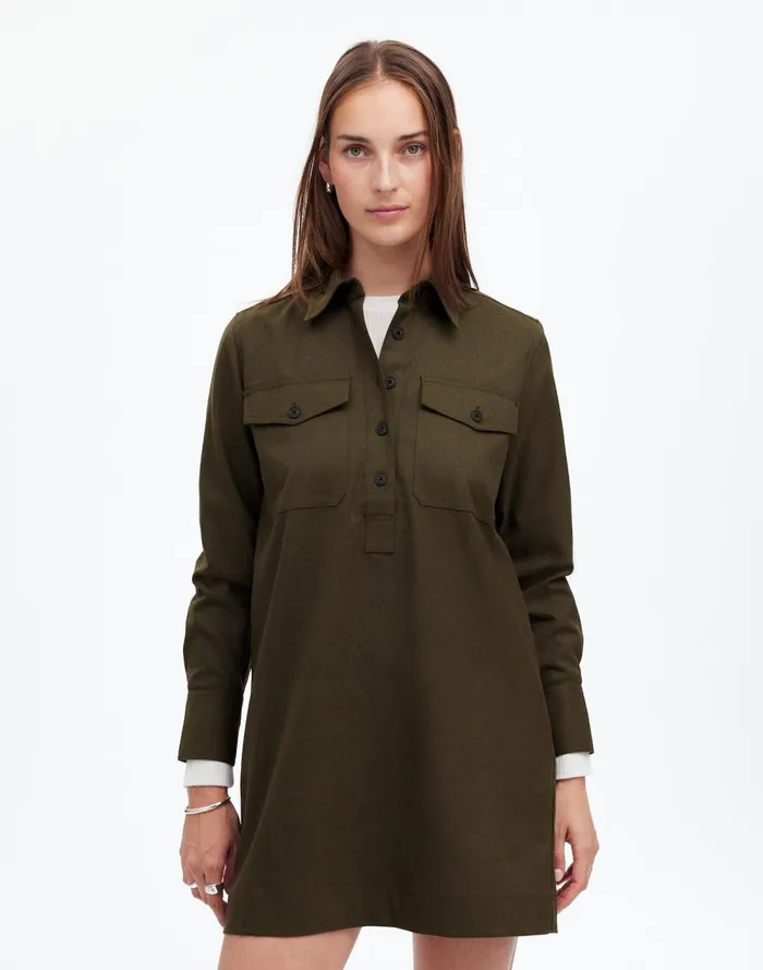 Women Dresses Madewell ButtonUp Mini Shirtdress Dark Olive Melange