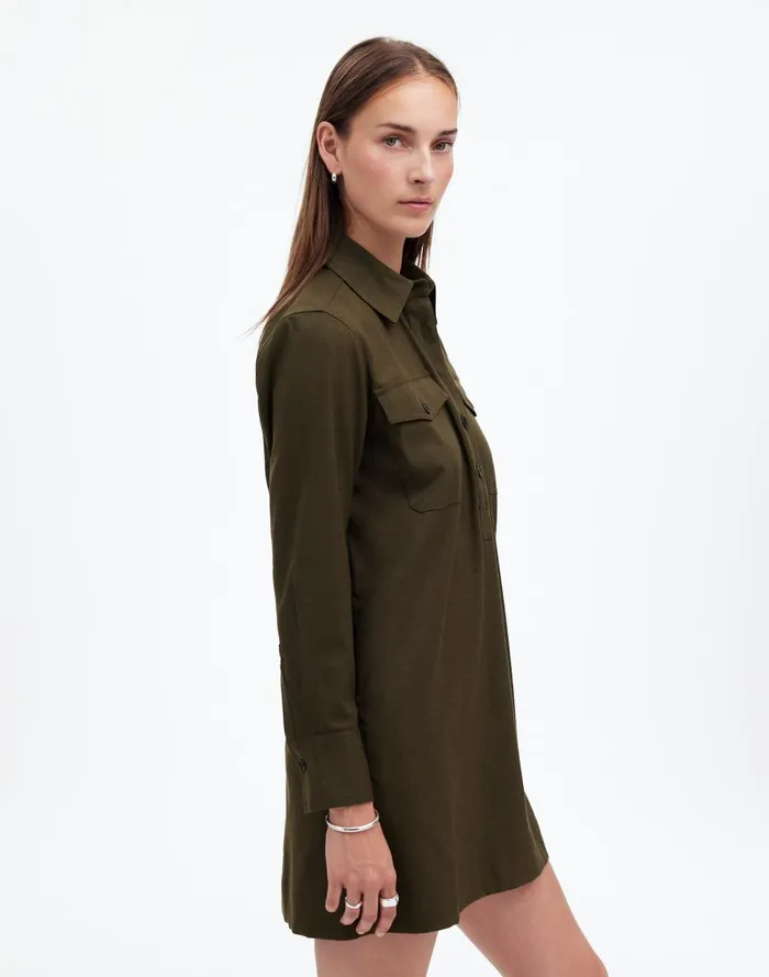 Women Dresses Madewell ButtonUp Mini Shirtdress Dark Olive Melange