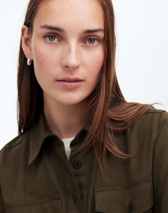 Women Dresses Madewell ButtonUp Mini Shirtdress Dark Olive Melange