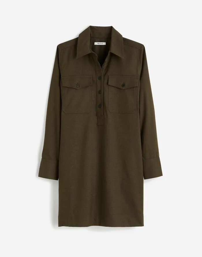 Women Dresses Madewell ButtonUp Mini Shirtdress Dark Olive Melange