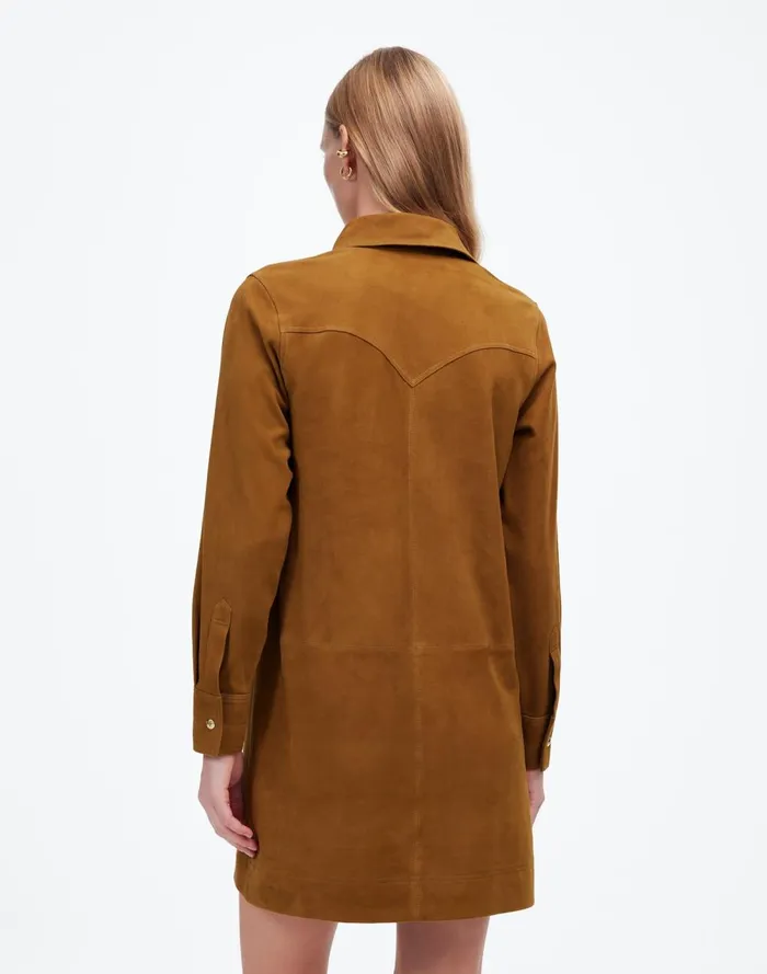 Women Dresses Madewell ButtonUp Mini Shirtdress In Suede Leather Suede