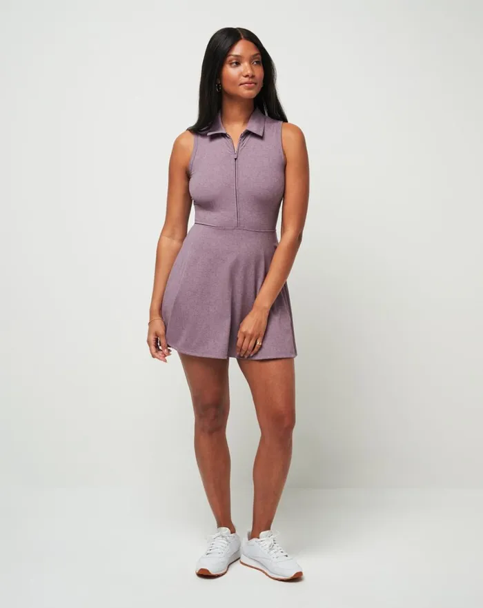 Women Dresses TravisMathew MOVEKNIT SLEEVELESS POLO DRESS 20 Heather Moonscape