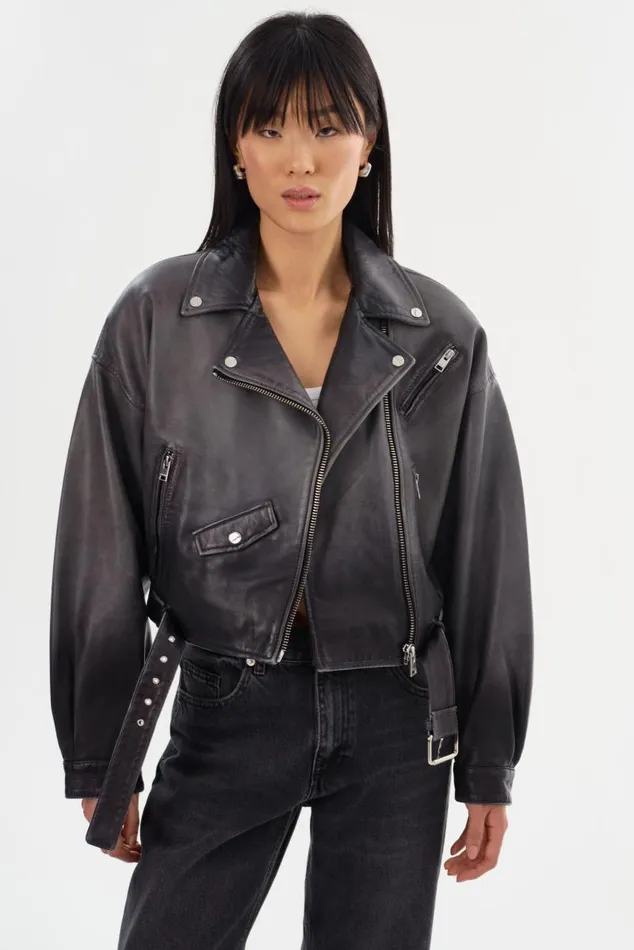 Women DYLAN 80039s Leather Biker Jacket Black Shadow LAMARQUE Leather Jackets