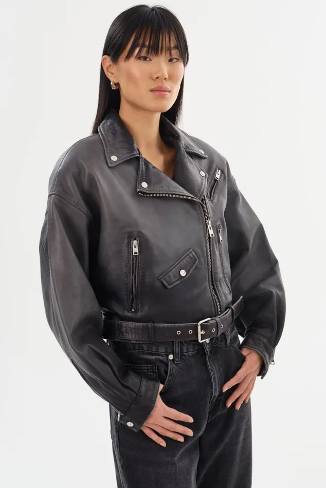 Women DYLAN 80039s Leather Biker Jacket Black Shadow LAMARQUE Leather Jackets