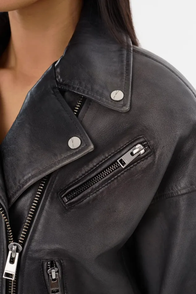 Women DYLAN 80039s Leather Biker Jacket Black Shadow LAMARQUE Leather Jackets