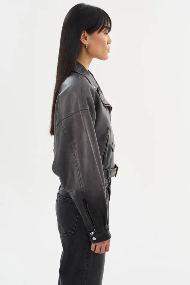 Women DYLAN 80039s Leather Biker Jacket Black Shadow LAMARQUE Leather Jackets