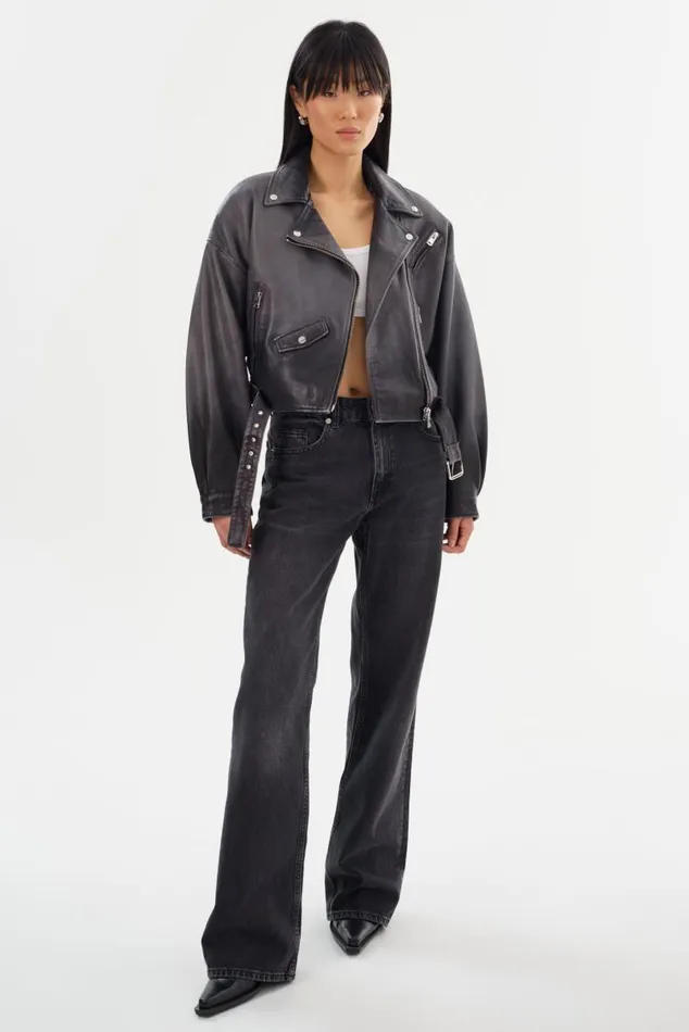 Women DYLAN 80039s Leather Biker Jacket Black Shadow LAMARQUE Leather Jackets