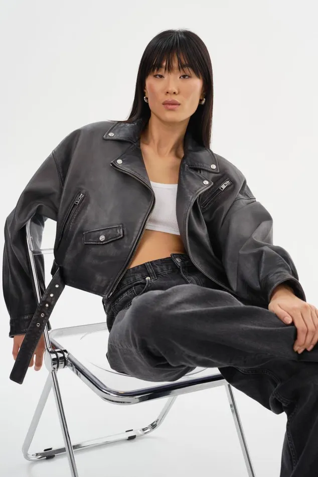 Women DYLAN 80039s Leather Biker Jacket Black Shadow LAMARQUE Leather Jackets