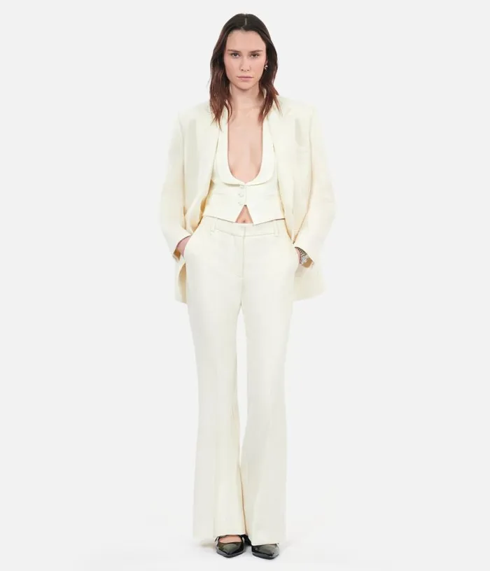 Women Ecru Wool And Cotton Flared Suit Trousers THE KOOPLES Blazers and Suits Women Ecru Wool And Cotton Flared Suit Trousers THE KOOPLES Blazers and Suits