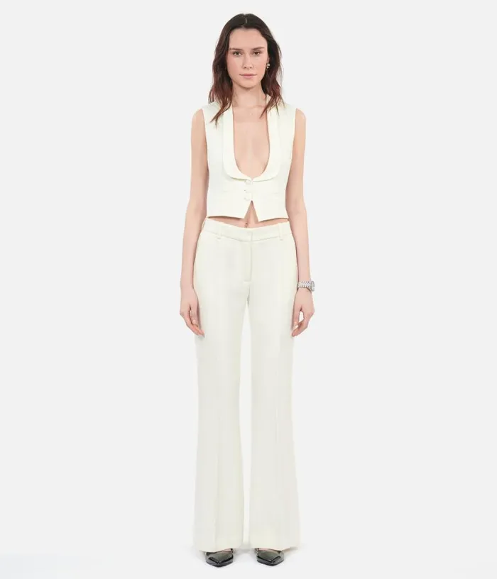 Women Ecru Wool And Cotton Flared Suit Trousers THE KOOPLES Blazers and Suits Women Ecru Wool And Cotton Flared Suit Trousers THE KOOPLES Blazers and Suits