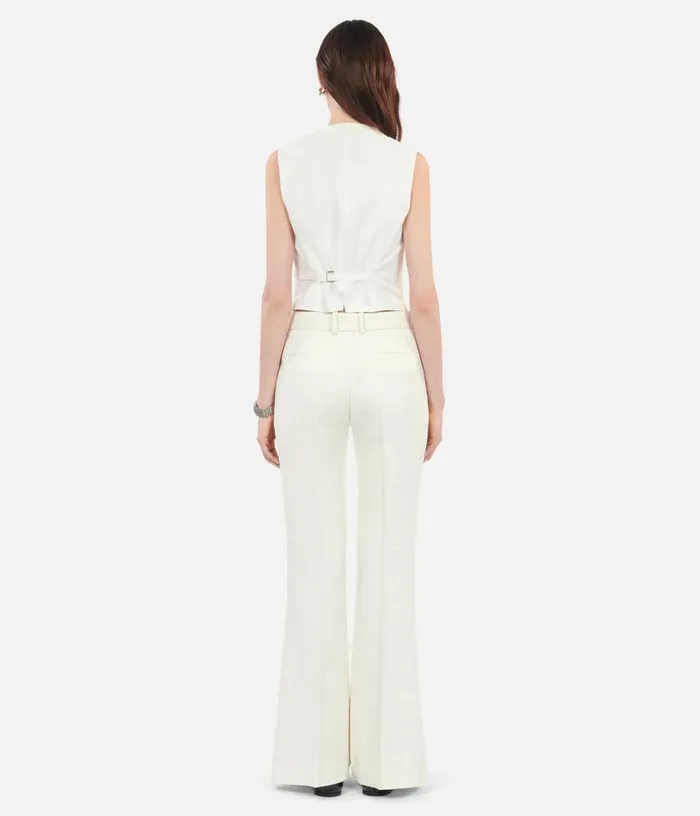 Women Ecru Wool And Cotton Flared Suit Trousers THE KOOPLES Blazers and Suits Women Ecru Wool And Cotton Flared Suit Trousers THE KOOPLES Blazers and Suits