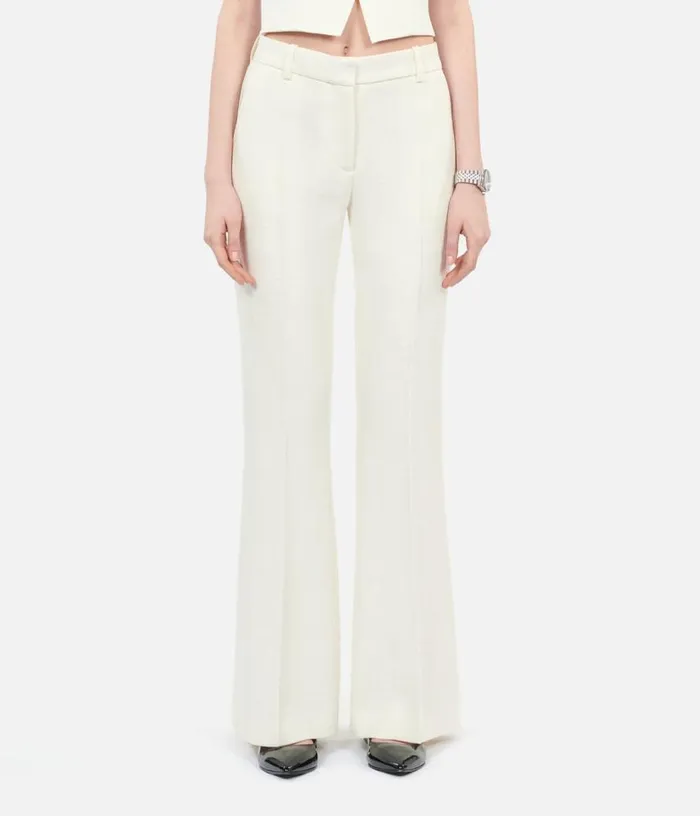 Women Ecru Wool And Cotton Flared Suit Trousers THE KOOPLES Blazers and Suits Women Ecru Wool And Cotton Flared Suit Trousers THE KOOPLES Blazers and Suits