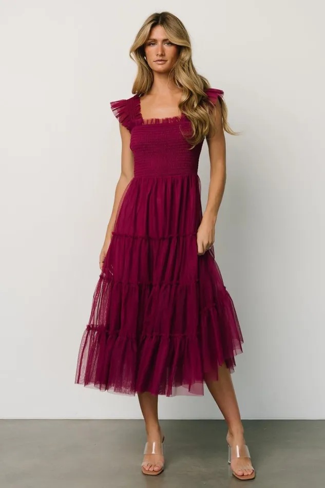 Women Emma Smocked Tulle Dress Boysenberry Baltic Born Midi Dresses