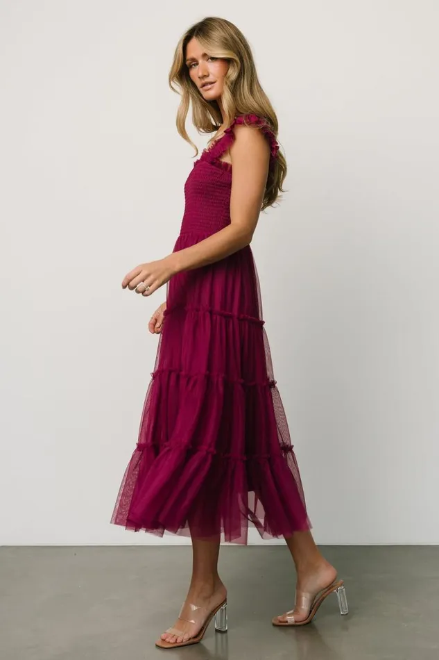Women Emma Smocked Tulle Dress Boysenberry Baltic Born Midi Dresses