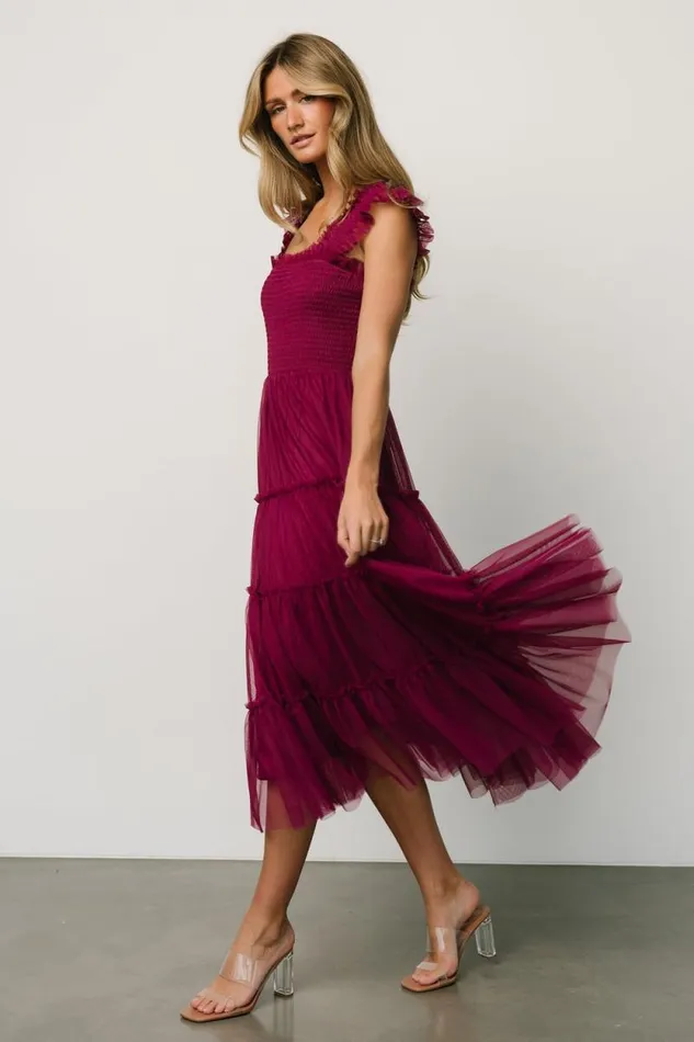 Women Emma Smocked Tulle Dress Boysenberry Baltic Born Midi Dresses