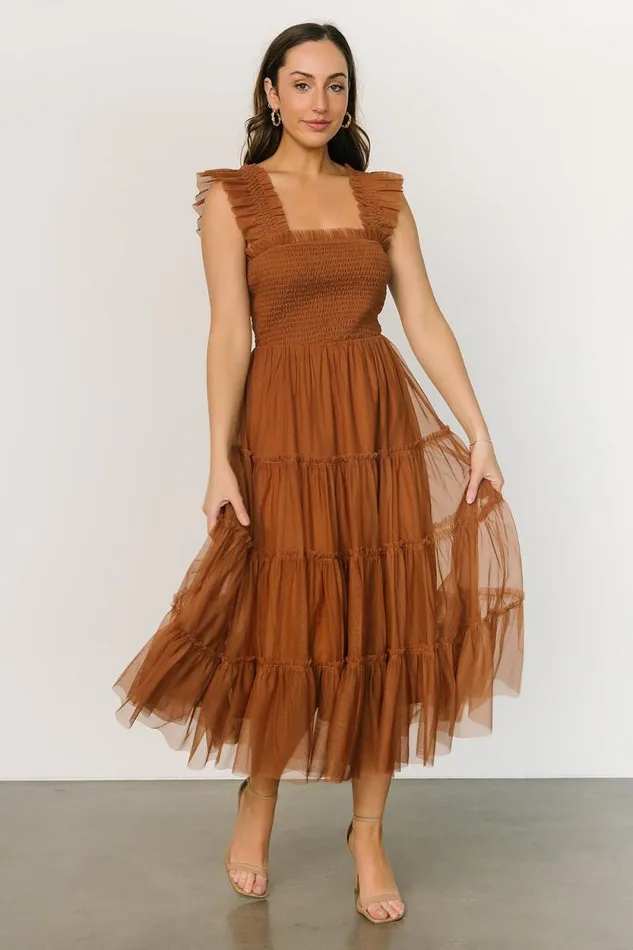 Women Emma Smocked Tulle Dress Mocha Baltic Born Tulle Styles