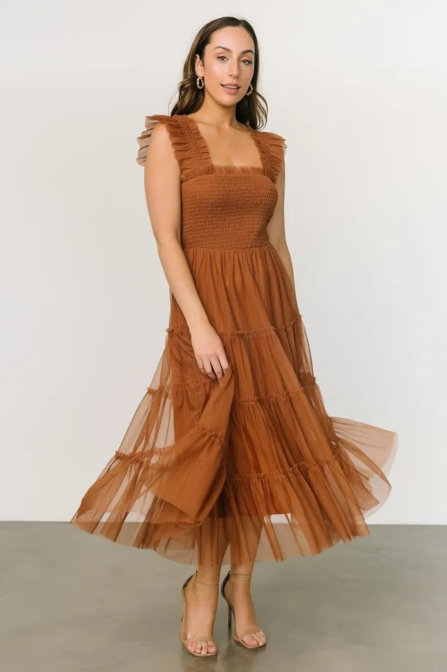 Women Emma Smocked Tulle Dress Mocha Baltic Born Tulle Styles Women Emma Smocked Tulle Dress Mocha Baltic Born Tulle Styles